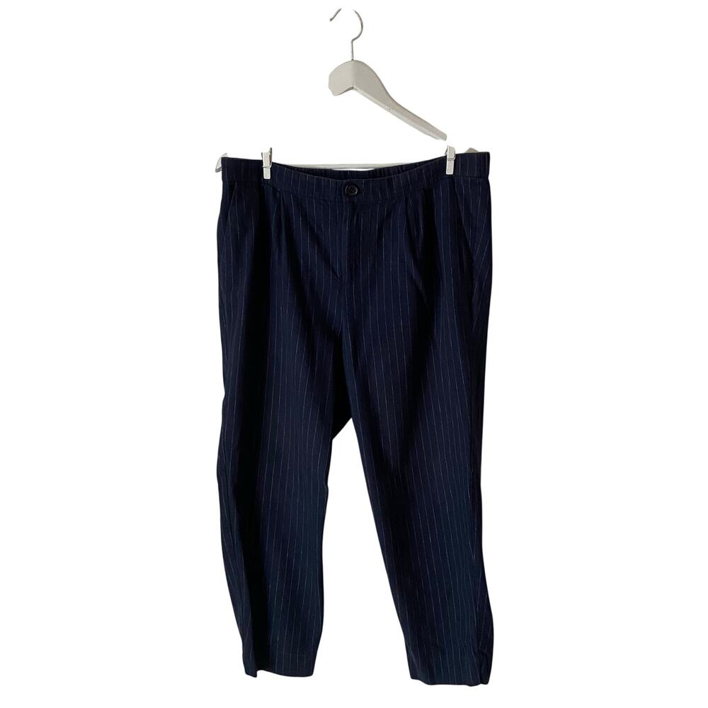 Madewell Navy Pinstripe Linen Wool Trouser Pants Size Large